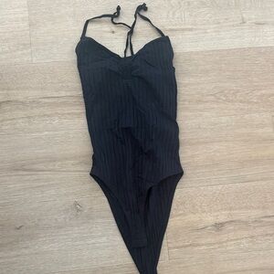 Zara Black Ribbed Bodysuit Ruched